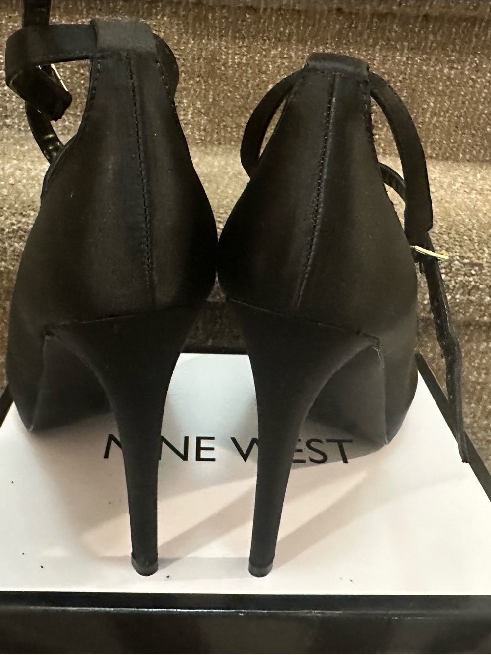 Nine West Black Suede Ankle-Strap Stiletto Heels